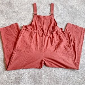 Burnt Orange Cinched Waist Wide Leg Overalls